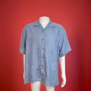 Jos A Bank Men's Blue Hawaiian Floral Modal Blend Short Sleeve Textured Shirt XL